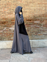 Elif Geniş Pantolonlu Abaya Takımı - Füme