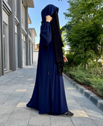 Elif Geniş Pantolonlu Abaya Takımı - Lacivert