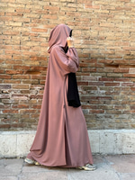 Elif Geniş Pantolonlu Abaya Takımı - Pudra