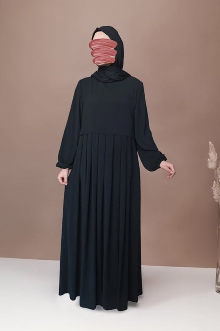 Pileli İpek Elbise Ferace